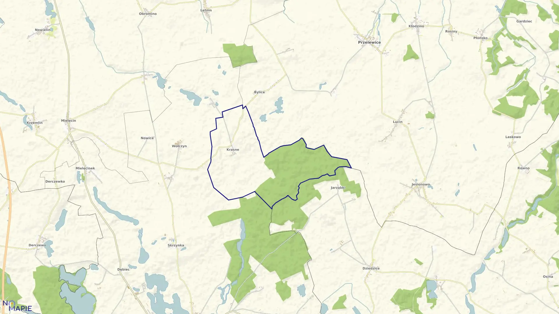 Mapa obrębu Krasne w gminie Lipiany