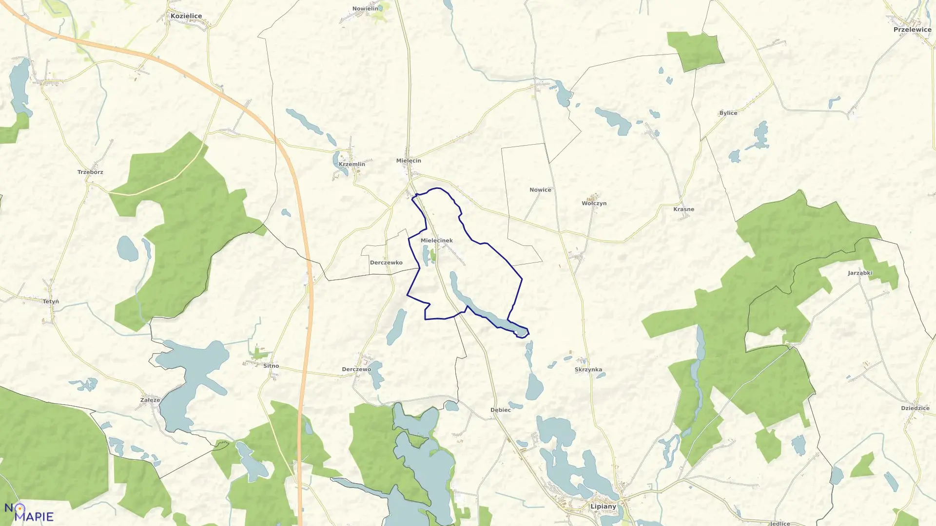 Mapa obrębu Mielęcinek w gminie Lipiany