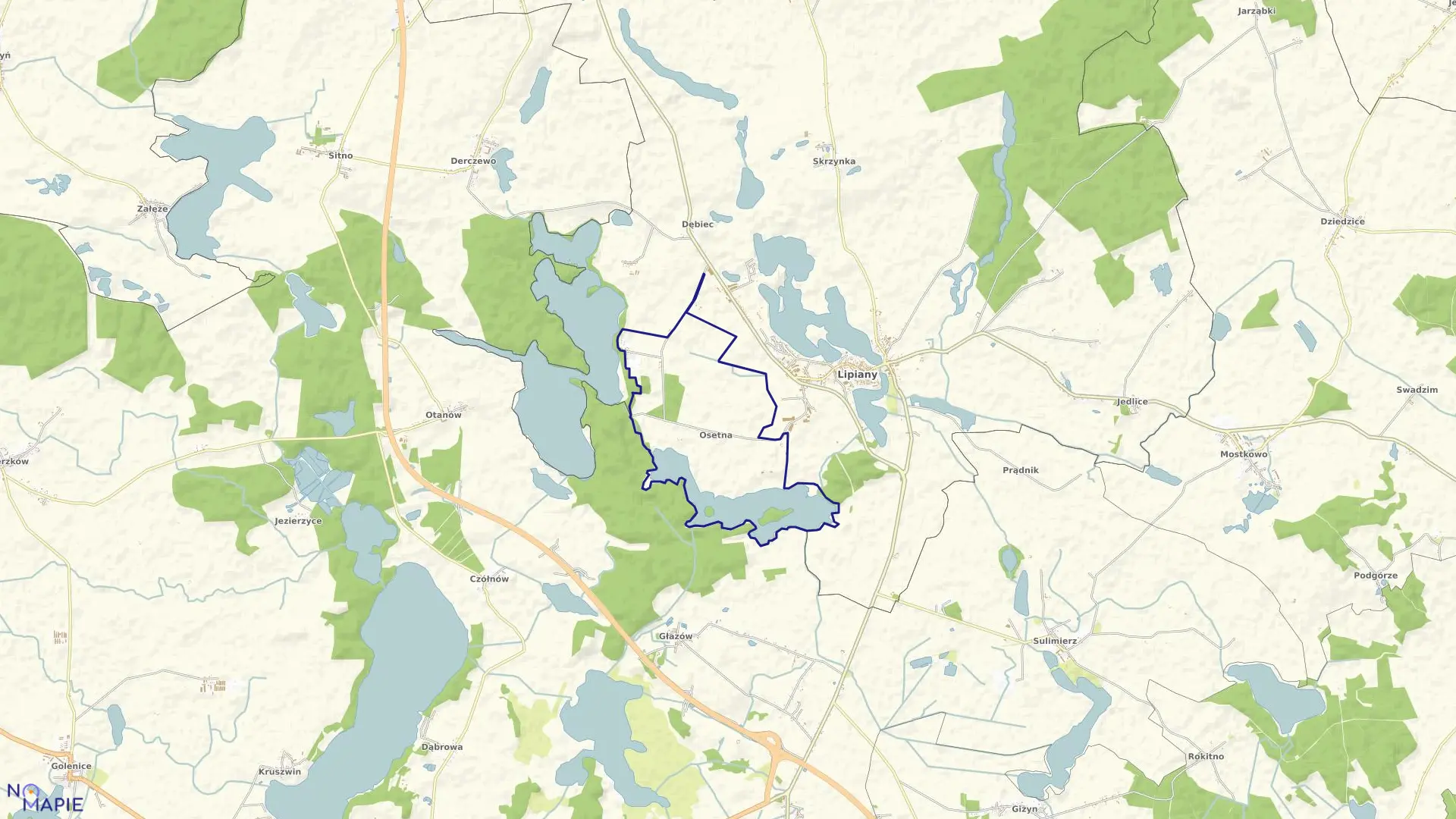 Mapa obrębu Osetna w gminie Lipiany